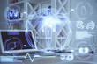 © peshkova - Desktop computer background and education theme drawing. Double exposure. Study concept.