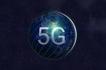 Wall Mural - planet earth with inscription 5g among universe.