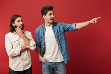 Sticker - Two cheerful young men wearing casual clothes standing