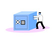 © Tatyana - Businessman pushing big safe box. Cartoon flat vector illustration. Isolated on white background.