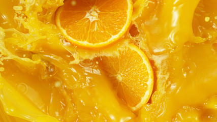 Poster - Detail of falling orange slices in juice