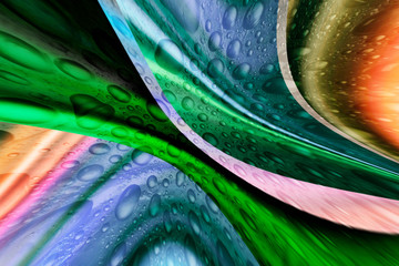 Wall Mural - abstract modern background water drop multicolor rainbow theme the leaves of the plant.