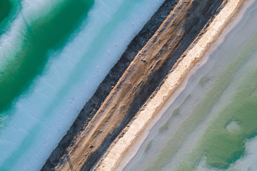 Wall Mural - aerial view of a gravel road and salt lake