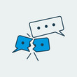 Vector icon with two message shapes with three dots and on of them is broken in half. It represents problems in chatting and messaging between people