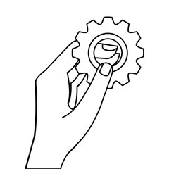 Sticker - hand with gear line style icon vector illustration design