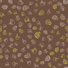 Sticker - Coffee seamless vector pattern for Cup mug, restaurant or cafe menu design. 