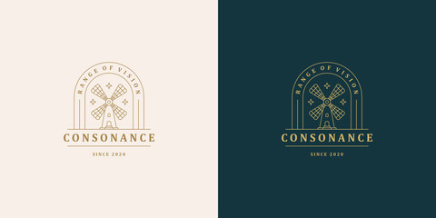 Wall Mural - windmill symbol vector logo emblem design template illustration simple minimal linear style