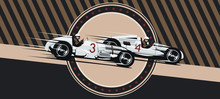 Vintage Vector Cars In Race.