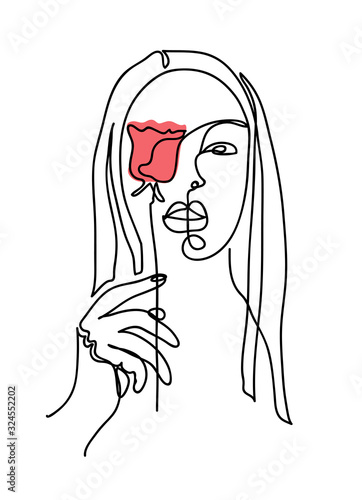 One Line Art Woman Girl Portrait Face With Rose Simple Minimalist Vector Illustration Of Pretty Girl Buy This Stock Vector And Explore Similar Vectors At Adobe Stock Adobe Stock,Easy Cross Contour Drawing Objects