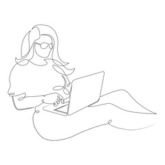 programmer girl at work with a laptop. Information technology concept.