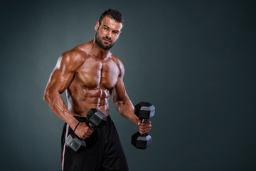 Muscular Athletic Men Exercise With Weights, Liftiing Weights