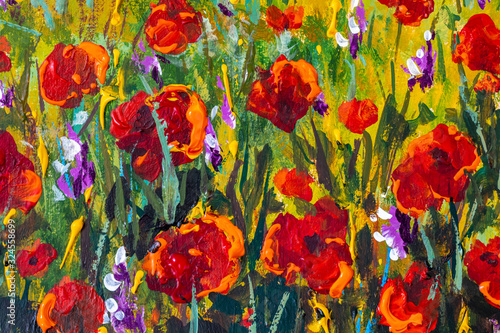 Dekoracja na wymiar  czerwone-i-fioletowe-kwiaty-w-zoltej-trawie-pole-kwiatow-kwiaty-polne-monet-malarstwo-claude