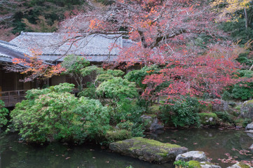 Japanese garden at the site of the Iwakura Jisso-in Gate, Sakyo-ku, Kyoto.