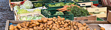 View Over Boxes Of Different Types Of Vegetables On A Market In Germany.