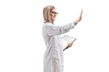 Poster - Female doctor gesturing high-five