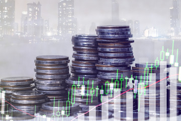 Stock market or forex trading graph and candlestick chart suitable for financial investment concept. Forex trading candlestick chart economic , ECN Digital economy.