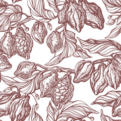 Wall Mural - Cacao seamless pattern. Vector antique background