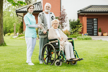 Sunny afternoon in the garden of nursing home for elderly