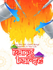 Sticker - Colorful Traditional Holi background for festival of India with Hindi text Rang Barse meaning raining colors in vector