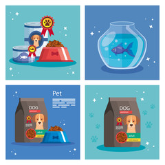 Wall Mural - set poster of pet shop with icons vector illustration design