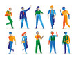 Personaggi maschili e femminili per l'animazione. Collezione di donne e uomini in diverse posizioni isolati sullo fondo bianco. Illustrazione vettoriale