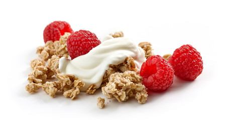 Wall Mural - muesli with raspberries an yogurt