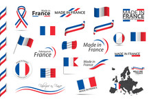 Big Set Of French Ribbons, Symbols, Icons And Flags Isolated On A White Background, Made In France, Welcome To France, Premium Quality, French Tricolor, Set For Your Infographics And Templates