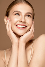Hydrated. Beautiful Young Woman Portrait With Perfect Skin Posing. Beauty Treatment And Spa Concept.