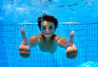 © Adnan - Underwater Young Boy Fun in the Swimming Pool with Goggles. Summer Vacation Fun.