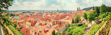 City Summer Landscape, Panorama, Banner - Top View Of The Mala Strana (Little Side) Of The Historical District Of Prague, Czech Republic