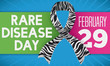 Zebra Pattern in Ribbon with Labels for Rare Disease Day, Vector Illustration