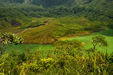 Lake In Mountains With Green View Of Plants In West Java