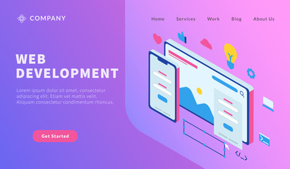 Wall Mural - rwd responsive website development with smartphone and desktop for website template or landing homep