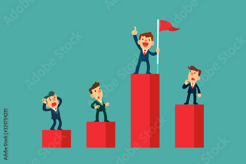 Cuadros en Lienzo successful businessman standing on higher bar chart than his competitors