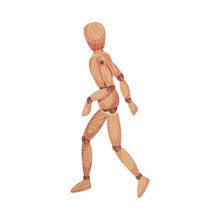 Wooden Man In Walking Pose Isolated On White Background Vector Illustration