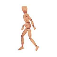 Wall Mural - Wooden Man in Walking Pose Isolated on White Background Vector Illustration