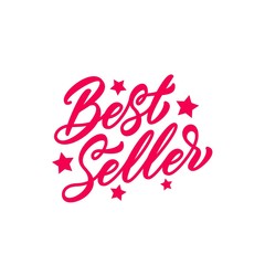 Sticker - Best Seller hand drawn lettering. Ready red text for business, promotion and advertising. Lettering style. Best seller calligraphic inscription isolated on white background.