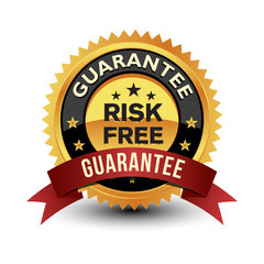 Wall Mural - 100% Risk Free Guarantee Golden Medal Isolated on White Background.