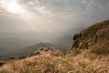 Beautiful view from the top of view point at Phu Chi Fa in Chiang Rai, Thailand.