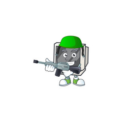 Sticker - Vintage monitor mascot design in an Army uniform with machine gun