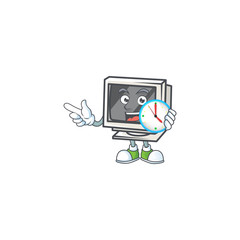 Sticker - Vintage monitor cartoon character style with a clock