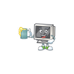 Sticker - Smiley vintage monitor mascot design holding a glass of beer