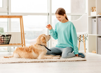 Sticker - Beautiful girl training lovely dog