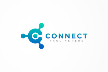 Abstract Letter C Logo Blue Gradient Circular Rounded with Connected Dots. Flat Vector Logo Design Template Element.
