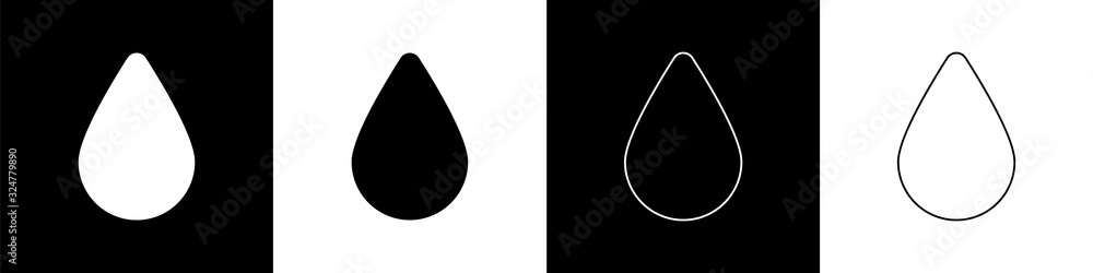 Set Water drop icon isolated on black and white background. Vector Illustration - obrazy, fototapety, plakaty 