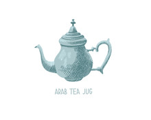 Hand Drawing Sketch Icon Of Oriental Tea Jug Arab Moroccan Teapot