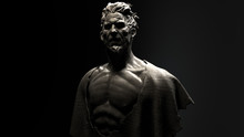 3D Composite Illustration Of A Man. Half Bust. Sculpture. 3D Rendering. Art