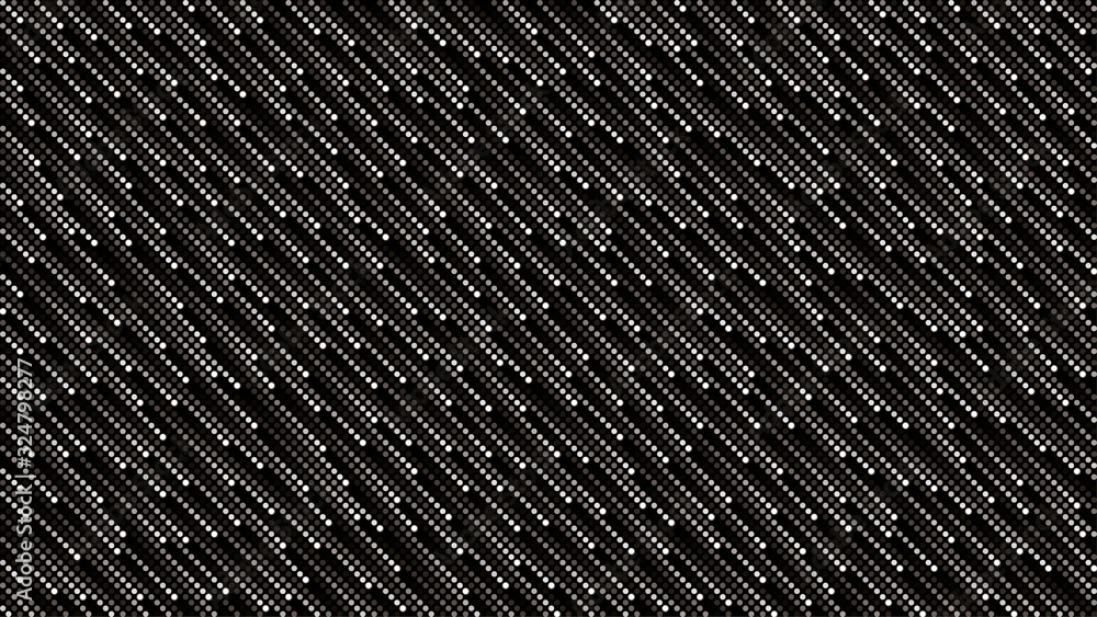 Black and white cosmic rain of halftone dots. Vector background 16x9. No transparent, no gradients. - obrazy, fototapety, plakaty 