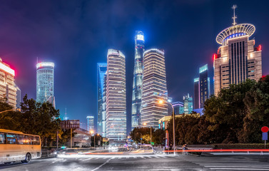 Velocity effect of Lujiazui city night in Shanghai..