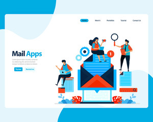 Wall Mural - vector landing page of sending, receiving, managing e-mail. work scheduling with digital business e-mail services. illustration for landing page, template, ui ux, web, mobile apps, poster, flyer, ads